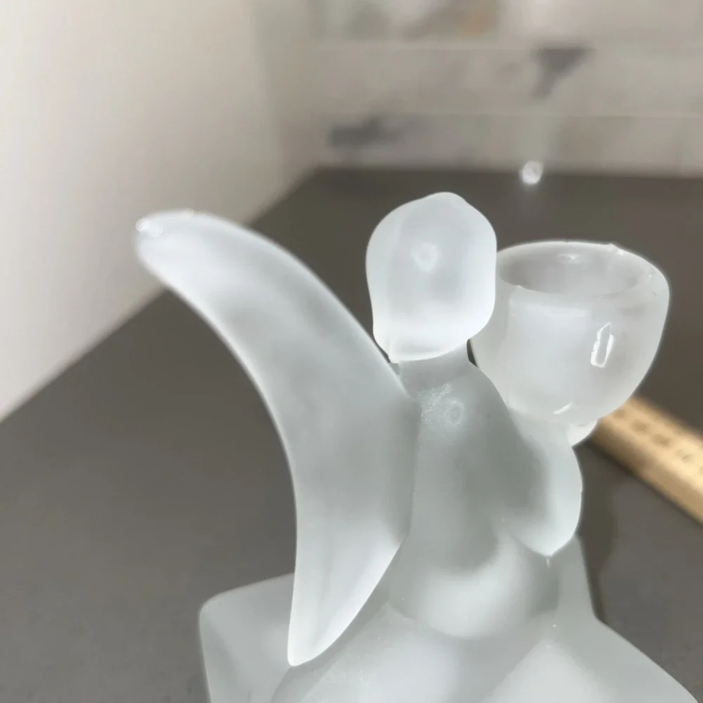 Vintage Frosted Glass Angel Candle Holder 4